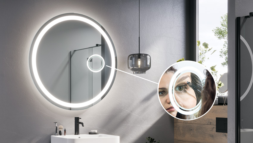 Magnifying mirror with LED illumination