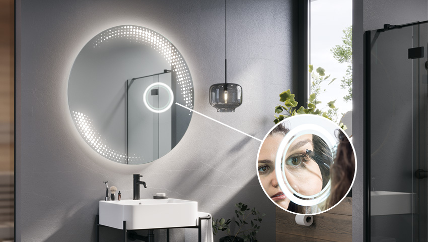 Magnifying mirror with LED illumination